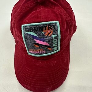 New Country Love Logo Graphic Red Adjustable Baseball Cap Hat One Size